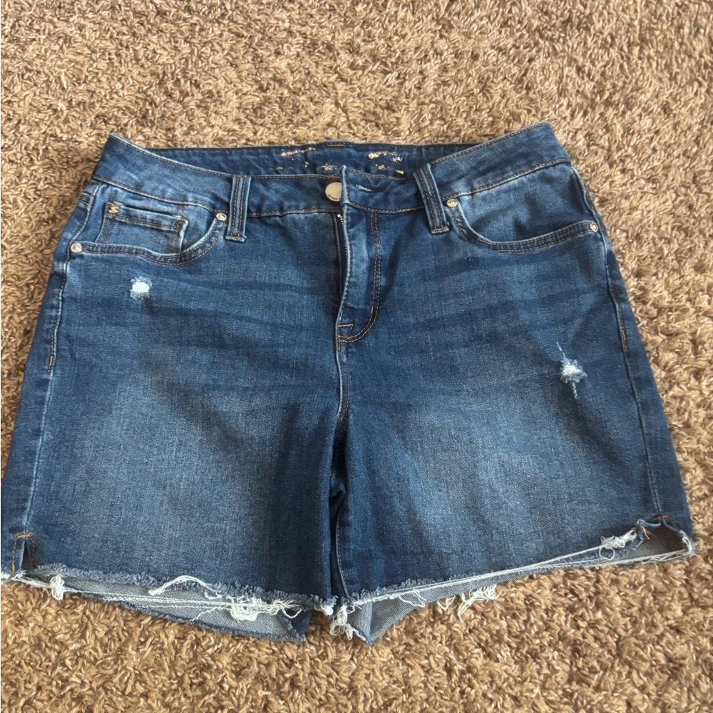 Seven7 Blue‎ Jean Shorts Distressed Frayed Hem